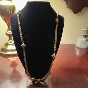 Vintage‎ gold tone faux carnelian and faux emerald glass necklace